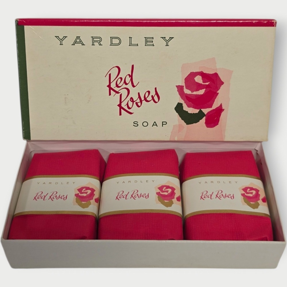 NEW Vintage Yardley Red Roses Soap Bar gift set Of 3 IN BOX Individually Wrapped